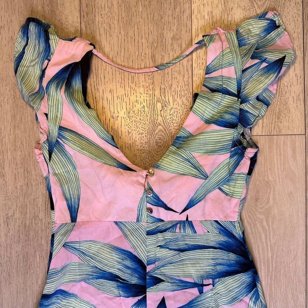Vici maxi floral pink and blue flowy maxi dress tropical flutter sleeves size s - Picture 3 of 10
